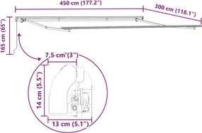 vidaXL Αναδιπλούμενη τέντα Λευκό 450 x 300 x 165 εκ