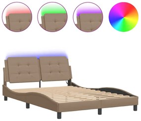 Πλαίσιο Κρεβατιού με LED Καπουτσίνο 140x200 εκ. Συνθετικό Δέρμα - Καφέ
