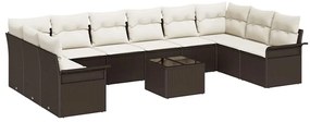 vidaXL Σετ Καναπέ Κήπου με μαξιλάρι 11 pcs Καφέ Πολυ ράταν