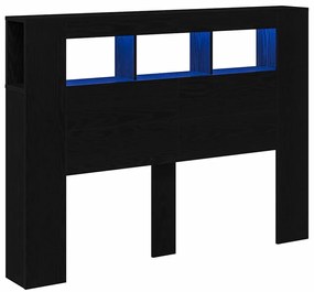 vidaXL LED κεφαλάρι με ράφι Μαύρη δρυς 140 x 18.5 x 103.5 εκ