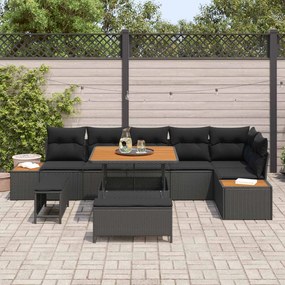 vidaXL Σετ Καναπέ Κήπου με μαξιλάρι 9 pcs Μαύρο
