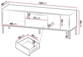 Τραπέζι Tv Merced L105, Μαύρο, 155x54x40cm, 32 kg | Epipla1.gr