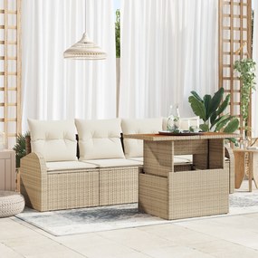 vidaXL Σετ Καναπέ 5 Τεμαχίων με Μαξιλάρια Μπεζ Πολυ Ρατάν