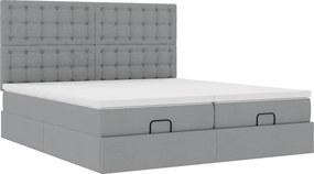 vidaXL Οθωμανικό κρεβάτι με στρώματα &amp; LEDs Ανοιχτό γκρι ύφασμα