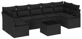 vidaXL Σετ Καναπέ Κήπου 8 pcs Μαύρο Πολυεστέρας, Ρατάν και Γυαλί