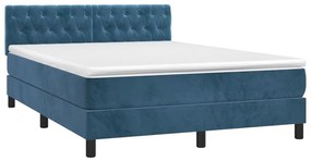 Κρεβάτι Boxspring με Στρώμα &amp; LED Σκ. Μπλε 140x190εκ. Βελούδινο - Μπλε