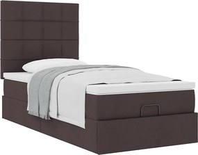 vidaXL Οθωμανικό κρεβάτι με στρώμα σκούρο καφέ 90x200cm ύφασμα