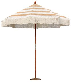 Intrahome Ομπρέλα κήπου Brilie Intrahome ξύλο-μακραμέ Φ2.70x2.60 m καφέ-λευκό | SKU: INTRAPA-331111123