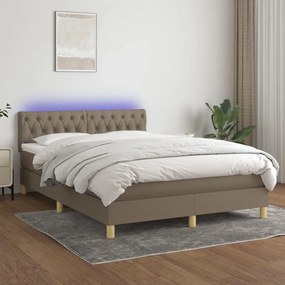 Κρεβάτι Boxspring με Στρώμα &amp; LED Taupe 140x200 εκ. Υφασμάτινο - Μπεζ-Γκρι