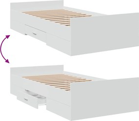 vidaXL Πλαίσιο Κρεβατιού με Συρτάρια Χωρίς Στρώμα Λευκό 75x190 εκ.