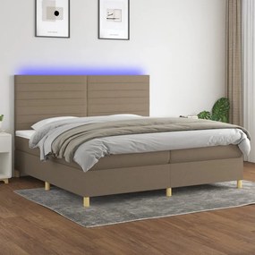 vidaXL Κρεβάτι Boxspring με Στρώμα &amp; LED Taupe 200x200 εκ. Υφασμάτινο