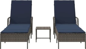 vidaXL Ξαπλώστρα 3 pcs Γκρι και Navy Blue 200 x 55 x 92 εκ.