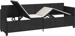 vidaXL Ξαπλώστρα Μαύρη από Συνθετικό Ρατάν με Μαξιλάρια