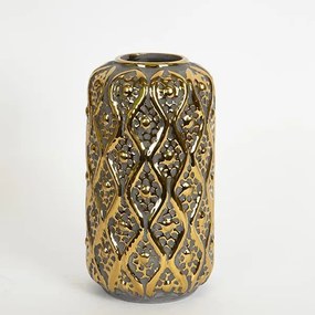 ΒΑΖΟ ΚΕΡΑΜΙΚΟ  ΓΚΡΙ - ΧΡΥΣΟ 14.5x14.5x26cm|752-20242