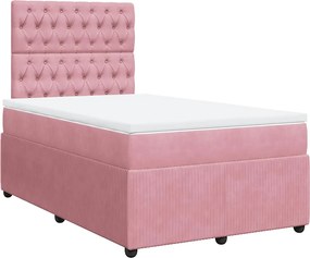 vidaXL Κρεβάτι Boxspring με Στρώμα Ροζ 120x190 εκ. Βελούδινο