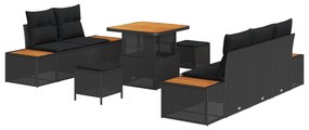 vidaXL Σετ 8 κομματιών Καναπέδων Κήπου με Μαξιλάρια Μαύρο Πολυ Ράταν Ακακία