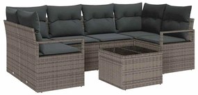 vidaXL Σετ Καναπέ Κήπου 7 pcs Γκρι Πολυεστέρας, Ρατάν και Γυαλί