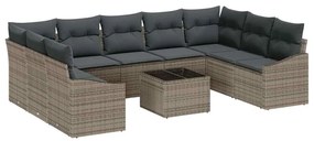 vidaXL Σετ Καναπέ Κήπου 10 pcs Γκρι Πολυ ράταν