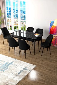 Extendable Dining Table &amp; Chairs Set (7 Pieces) Zen - Black Marble, Black Black Marble
Black