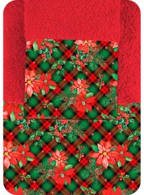 Borea Πετσέτες Χριστουγεννιάτικες Σετ 2ΤΜΧ Αλεξανδρινό Κόκκινο 50 x 90 / 30 x 50 cm Κόκκινο