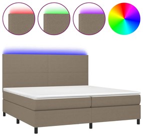 vidaXL Κρεβάτι Boxspring με Στρώμα & LED Taupe 200x200 εκ. Υφασμάτινο
