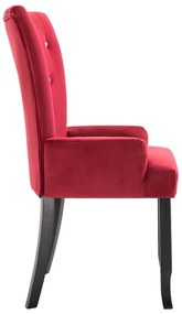 Καρέκλες Τραπεζαρίας με Μπράτσα 2 τεμ. Κόκκινες Βελούδινες - Κόκκινο