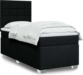 vidaXL Κρεβάτι Boxspring με Στρώμα Μαύρο 90x190 εκ.Υφασμάτινο