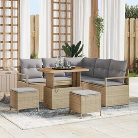 vidaXL Σετ Καναπέ Κήπου με μαξιλάρι 8 pcs Μπεζ Πολυ ράταν