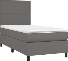 vidaXL Κρεβάτι Boxspring με Στρώμα &amp; LED Γκρι 100x200 εκ. Συνθ. Δέρμα