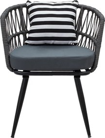 Πολυθρόνα Naoki pakoworld μέταλλο μαύρο-pe γκρι-μαξιλάρι ασπρόμαυρο