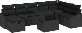 vidaXL Σετ Καναπέ Κήπου 9 pcs Μαύρο συνθετικό ρατάν