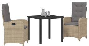 vidaXL Σέτ φαγητού για κήπο 3 pcs Μπεζ συνθετικό ρατάν