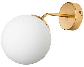 GloboStar® DALPH 203-0033 Vintage Επιτοίχιο Φωτιστικό Απλίκα Μονόφωτο 1 x E27 IP20 Χρυσό Μέταλλο με Λευκό Γυαλί - M15 x Π18 x Υ22.5cm