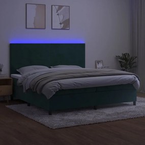 vidaXL Κρεβάτι Boxspring με Στρώμα &amp; LED Σκ. Πράσινο 200x200εκ Βελούδο
