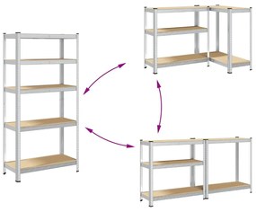 Ράφια αποθήκευσης 5 επιπέδων 2 τμχ Ασημί χάλυβας &amp; Τεχνικό ξύλο - Ασήμι