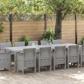 vidaXL Σέτ φαγητού για κήπο με μαξιλάρι 13 pcs Ανοιχτό γκρι Πολυ ράταν