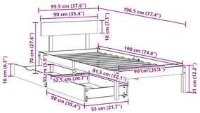 ΣΚΕΛΕΤΟΣ ΚΡΕΒ. ΧΩΡΙΣ ΣΤΡΩΜΑ ΛΕΥΚΟ 90X190 ΕΚ ΜΑΣΙΦ ΠΕΥΚΟ 3301501