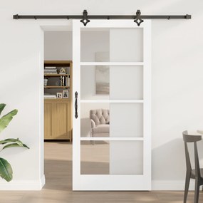 vidaXL Συρόμενη Πόρτα με Σετ Υλικών Λευκό 93x202 εκ. Συμπαγές Ξύλο Πεύκου