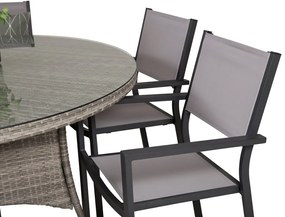 Σετ Τραπέζι και καρέκλες Dallas 3480, Επεξεργασμένο γυαλί, Πλαστικό ψάθινο, Ύφασμα | Epipla1.gr
