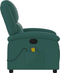 vidaXL Πολυθρόνα Μασάζ Ανακλινόμενη Σκούρο Πράσινο Υφασμάτινη