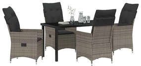 vidaXL Σέτ φαγητού για κήπο με μαξιλάρι 5 pcs Γκρι Πολυ ράταν