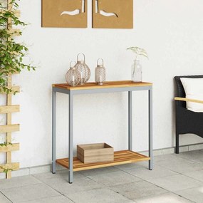 vidaXL Εξωτερικό Τραπέζι σε Φυσικό & Γκρι Χρώμα 35x80x75 εκ από Στερεό Ξύλο και Χάλυβα