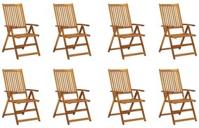 Καρέκλες Κήπου Πτυσσόμ. 8 τεμ. Μασίφ Ξύλο Ακακίας με Μαξιλάρια - Μπλε