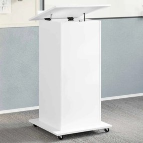 vidaXL Αναλόγιο με Ροδάκια &amp; Συρτάρι Λευκό 55x55x107 εκ. Επεξ. Ξύλο
