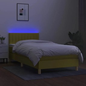 vidaXL Κρεβάτι Boxspring με Στρώμα & LED Πράσινο 100x200 εκ Υφασμάτινο