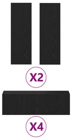 vidaXL Σετ τηλεόρασης 8 κομματιών τοίχο-τοποθετημένο σε μαύρη βελανιδιά από μηχανικά επεξεργασμένο ξύλο