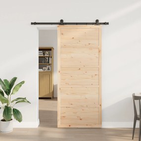 vidaXL Συρόμενη Πόρτα Καφέ 80 x 208 εκ. Μασίφ ξύλο πεύκου