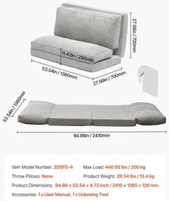 VEVOR Folding Sofa Bed Foldable Couch Bed with Washable Cover Dark Grey (Full)