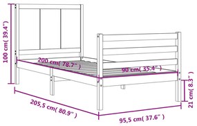 Πλαίσιο Κρεβατιού με Κεφαλάρι 90x200 εκ. από Μασίφ Ξύλο - Καφέ