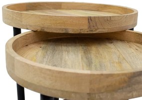 Τραπέζι σαλονιού Kelly σετ 2τεμ pakoworld μασίφ ξύλο φυσικό-μαύρο - Ξύλο - 113-000014